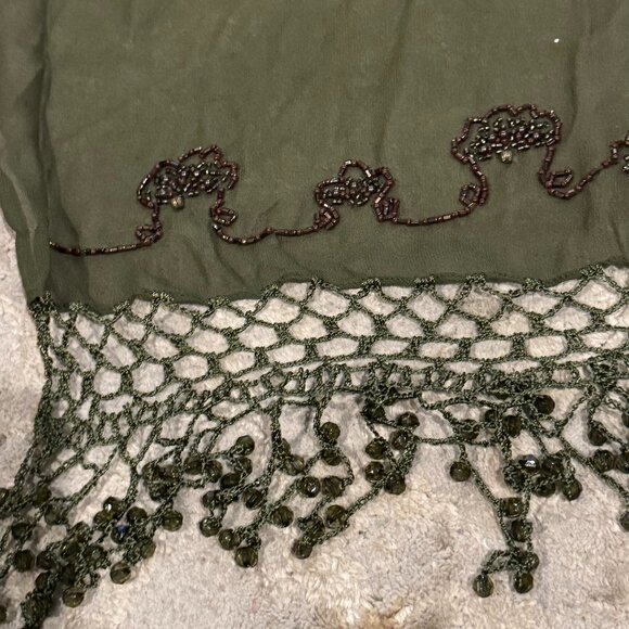 Designer Sue Wong SILK Evening Scarf Shawl Runner Large Olive Green Hand Bead #7 - Picture 13 of 13